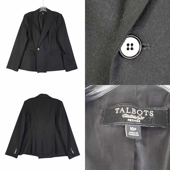Talbots Jackets & Blazers - Talbots Blazer Jacket Womens Size 16p Petite Black Button Wool Stretch Lined